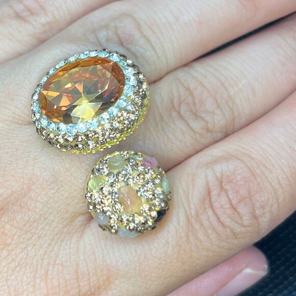 Amber And Champagne Double Adjustable Statement Ring - Picture 7 of 16